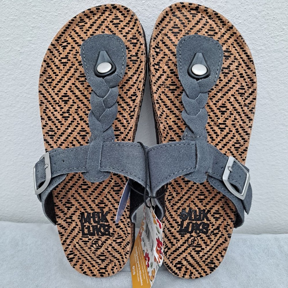 Muk Luks Marsha grey suede braided sandals
